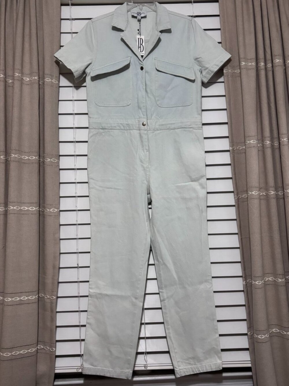 Hunter & Brown Light Wash Denim Short Sleeve Utility Jumpsuit NWT Medium